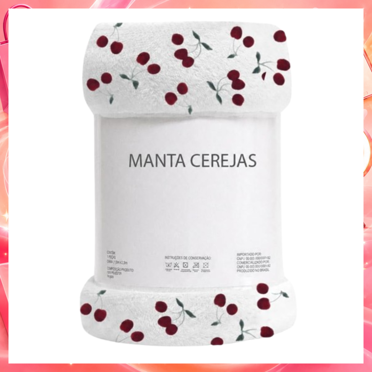 Mantinha Cobertor Casal Manta Microfibra Ant Alergica Macia Cerejas Soft 2,00x2,20