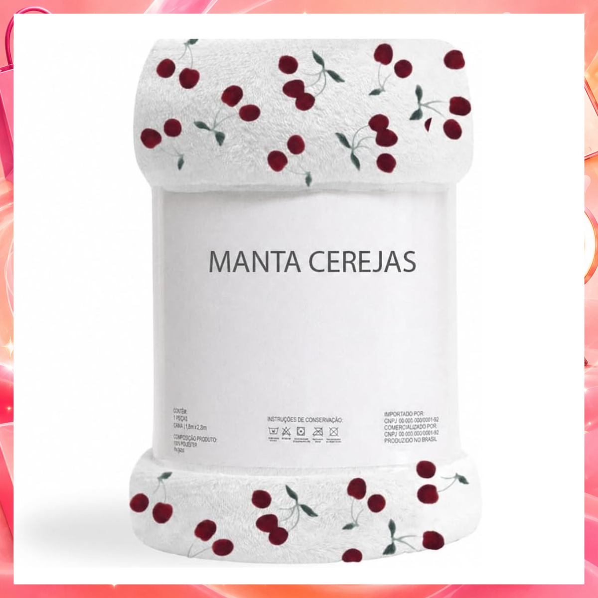 Mantinha Cobertor Casal Manta Microfibra Ant Alergica Macia Cerejas Soft 2,00x2,20